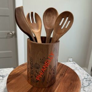 Princess House Wooden Utensil Set with Holder